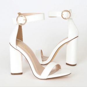 Lulus Kamali Off-White Ankle Strap Heels